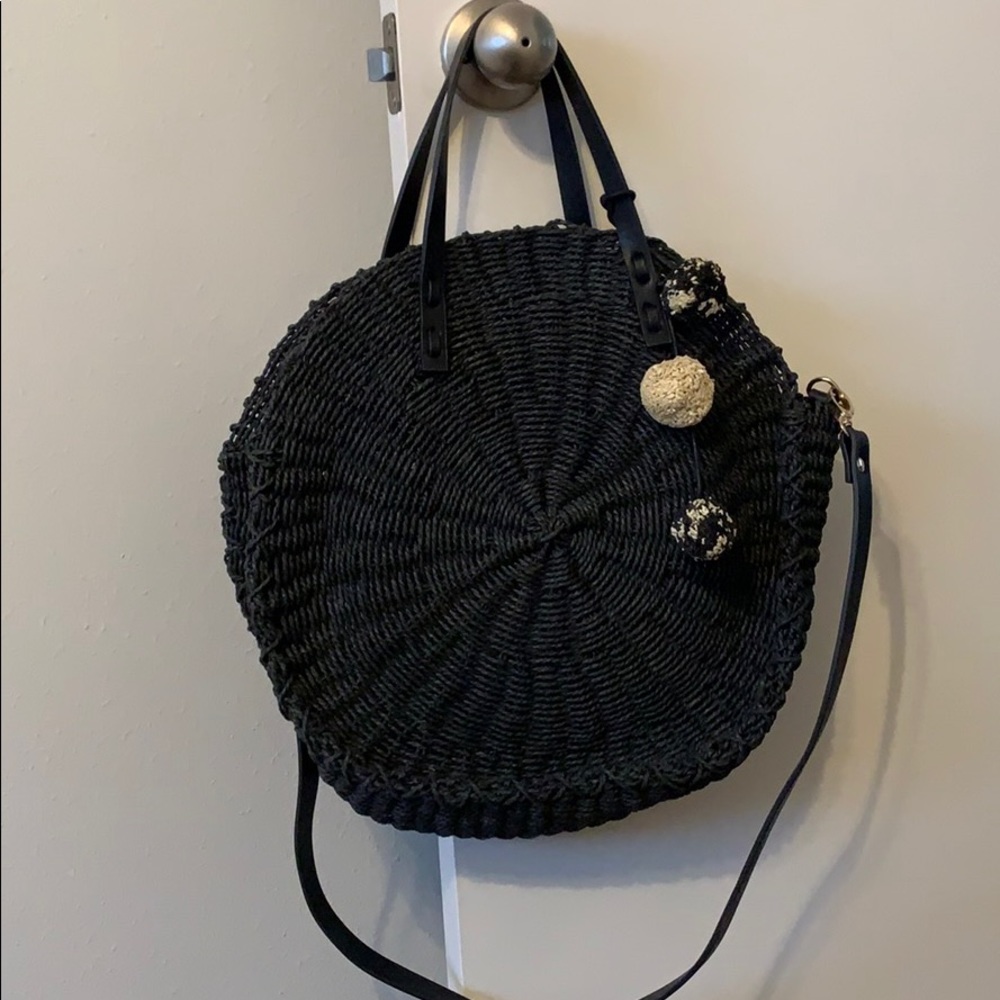 Zara black straw circle bag